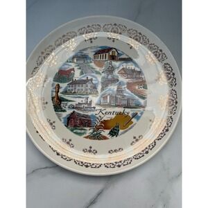 Kentucky Souvenir Collector Plate Scenic Views Gold Trim